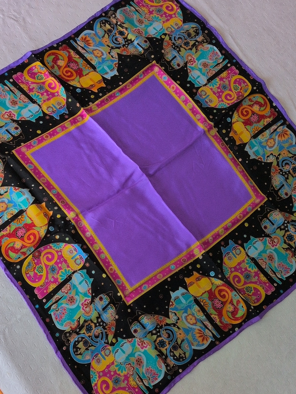 Laurel Burch Silk Square Cat Scarf - Picture 6 of 8